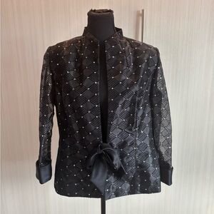 R&M Richards Black Blazer with Bling Pattern, Transparent Sleeve Size 14